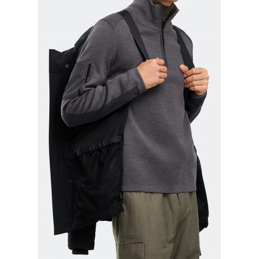 Parka zippée à capuche CANADA GOOSE Wyndham polyester recyclé coton bio noir logo classique