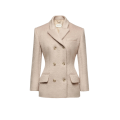 Veste blazer croisé 6 boutons laine mérinos beige peluche