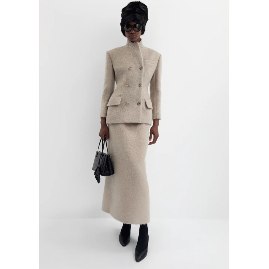 Veste blazer croisé MAGDA BUTRYM 6 boutons laine mérinos beige peluche
