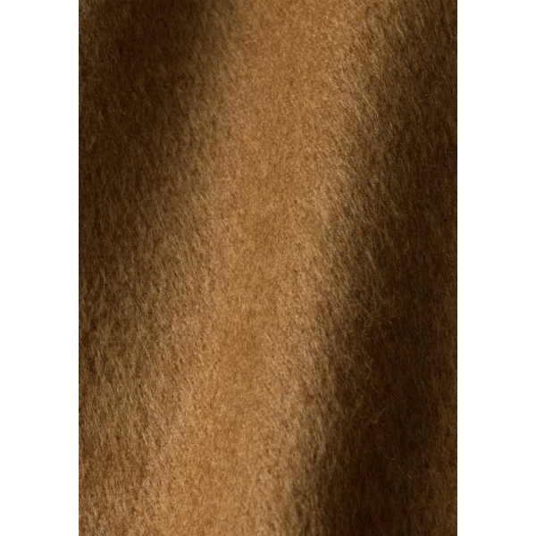 Echarpe PRADA soie cachemire camel franges logo triangle métal email