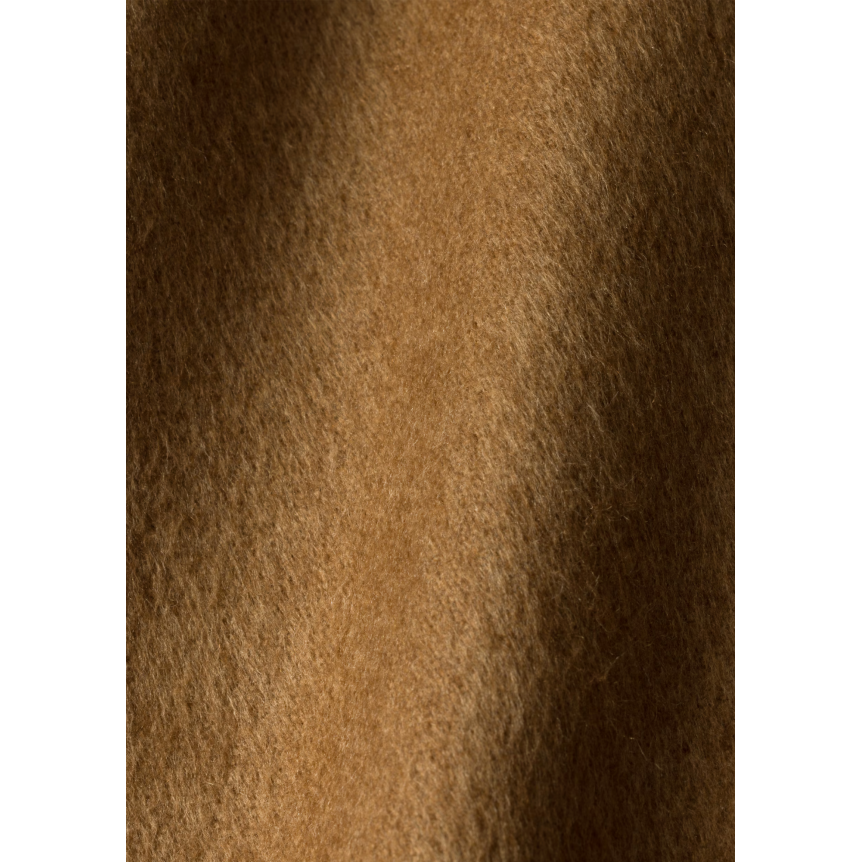 Echarpe PRADA soie cachemire camel franges logo triangle métal email