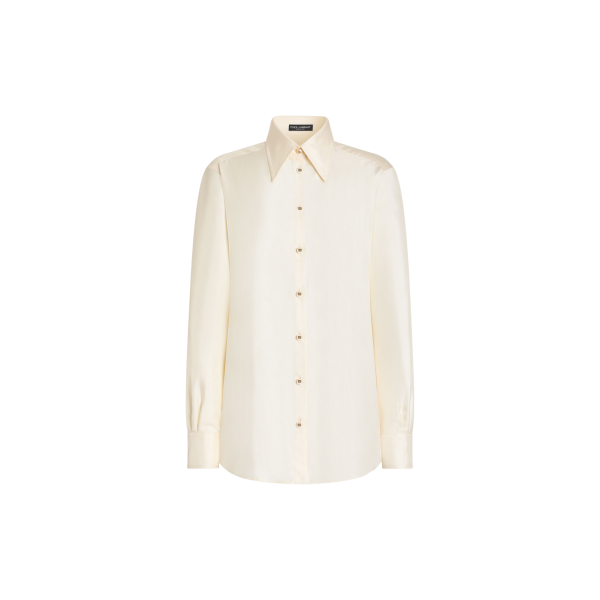 Chemise manche longue  DOLCE & GABBANA en soie écrue bouton perle DG