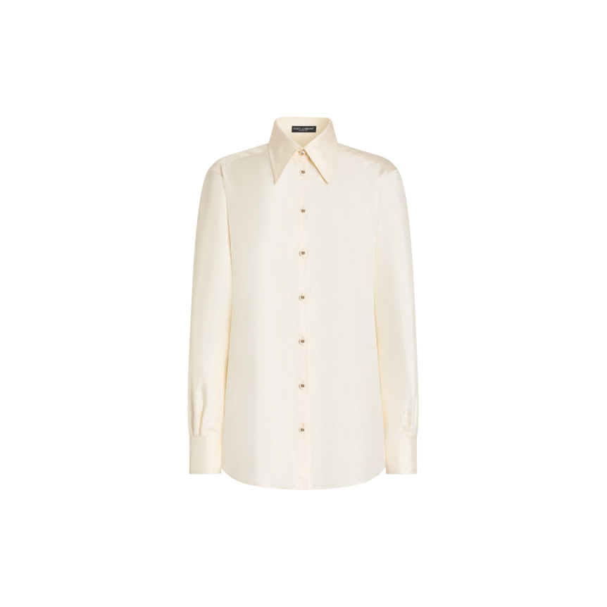 Chemise manche longue  DOLCE & GABBANA en soie écrue bouton perle DG