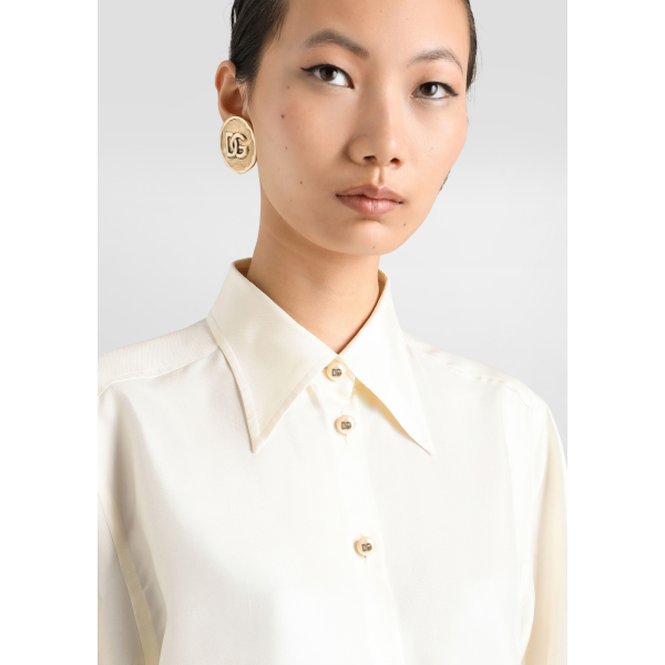 Chemise manche longue  DOLCE & GABBANA en soie écrue bouton perle DG
