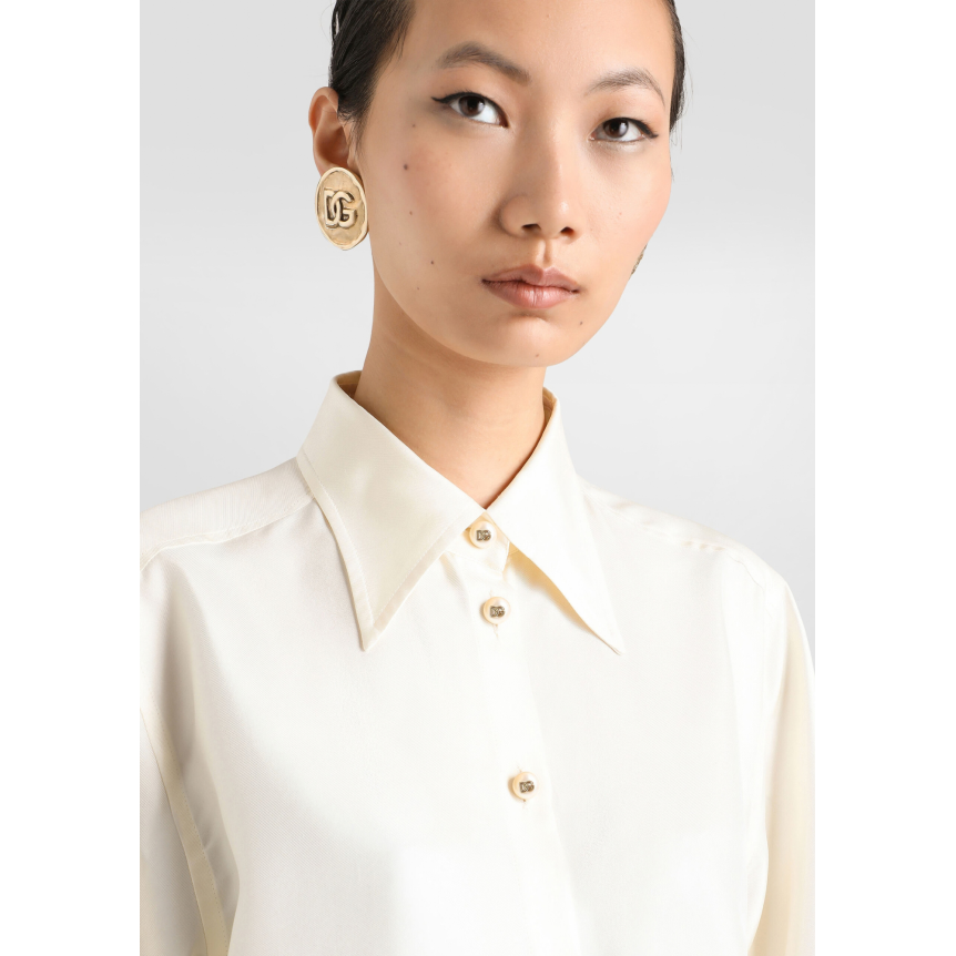 Chemise manche longue  DOLCE & GABBANA en soie écrue bouton perle DG