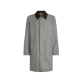 Manteau réversible en laine prince de Galles et baby alpaga vert olive col daim marron