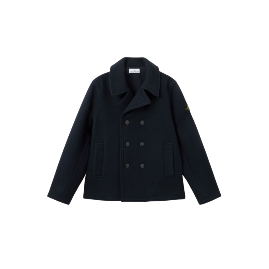 Veste Caban STONE ISLAND croisé double boutonnage drap de laine vierge cachemire bleu marine