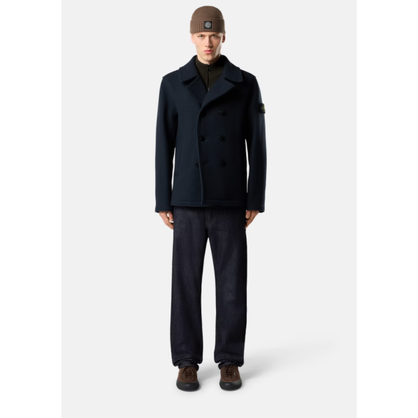 Veste Caban STONE ISLAND croisé double boutonnage drap de laine vierge cachemire bleu marine