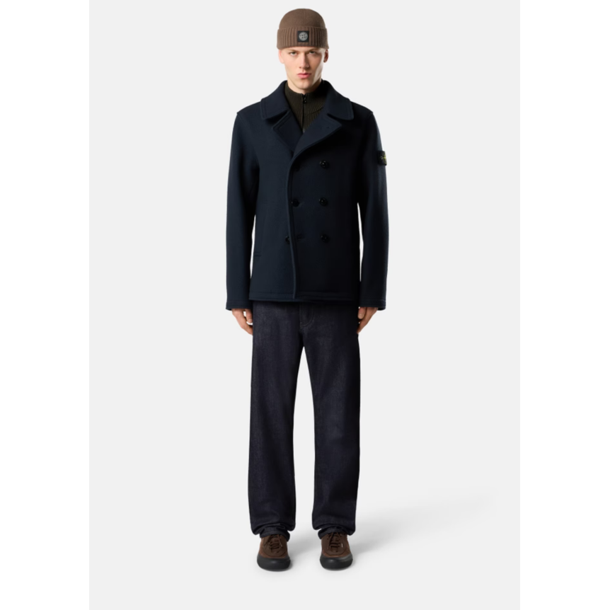 Veste Caban STONE ISLAND croisé double boutonnage drap de laine vierge cachemire bleu marine