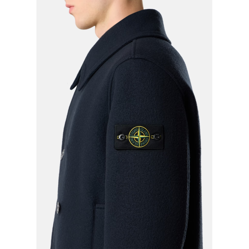 Veste Caban STONE ISLAND croisé double boutonnage drap de laine vierge cachemire bleu marine