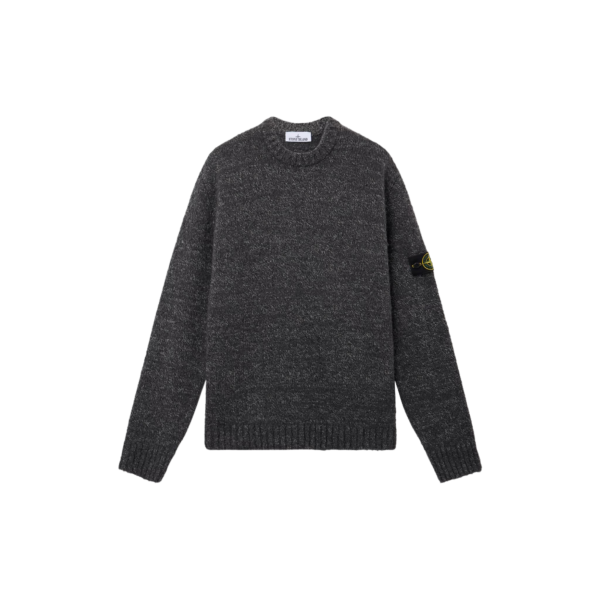Pull col rond STONE ISLAND grosse maille laine et nylon gris moucheté