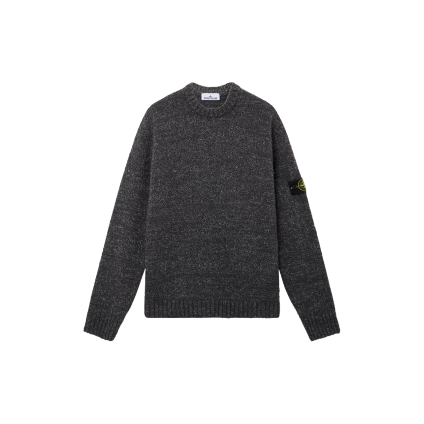 Pull col rond STONE ISLAND grosse maille laine et nylon gris moucheté