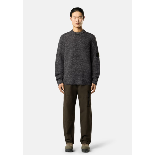 Pull col rond STONE ISLAND grosse maille laine et nylon gris moucheté
