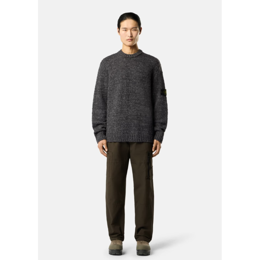 Pull col rond STONE ISLAND grosse maille laine et nylon gris moucheté