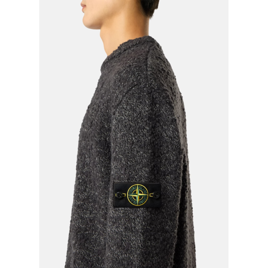 Pull col rond STONE ISLAND grosse maille laine et nylon gris moucheté
