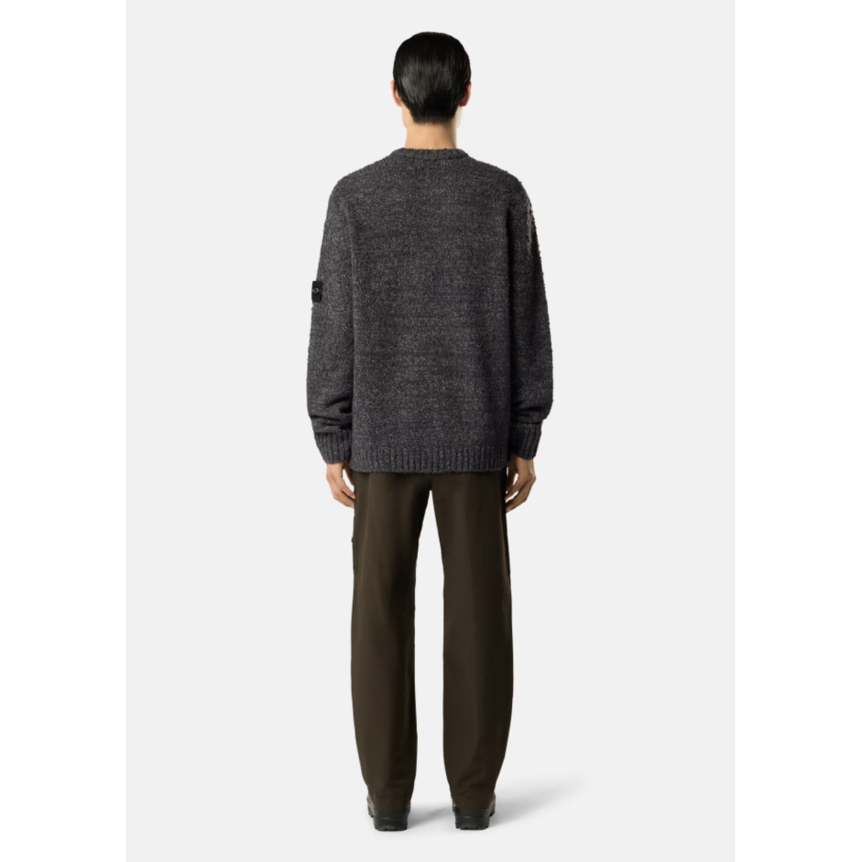 Pull col rond STONE ISLAND grosse maille laine et nylon gris moucheté
