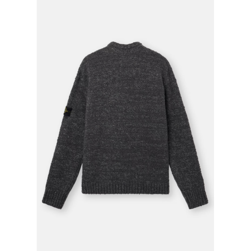 Pull col rond STONE ISLAND grosse maille laine et nylon gris moucheté