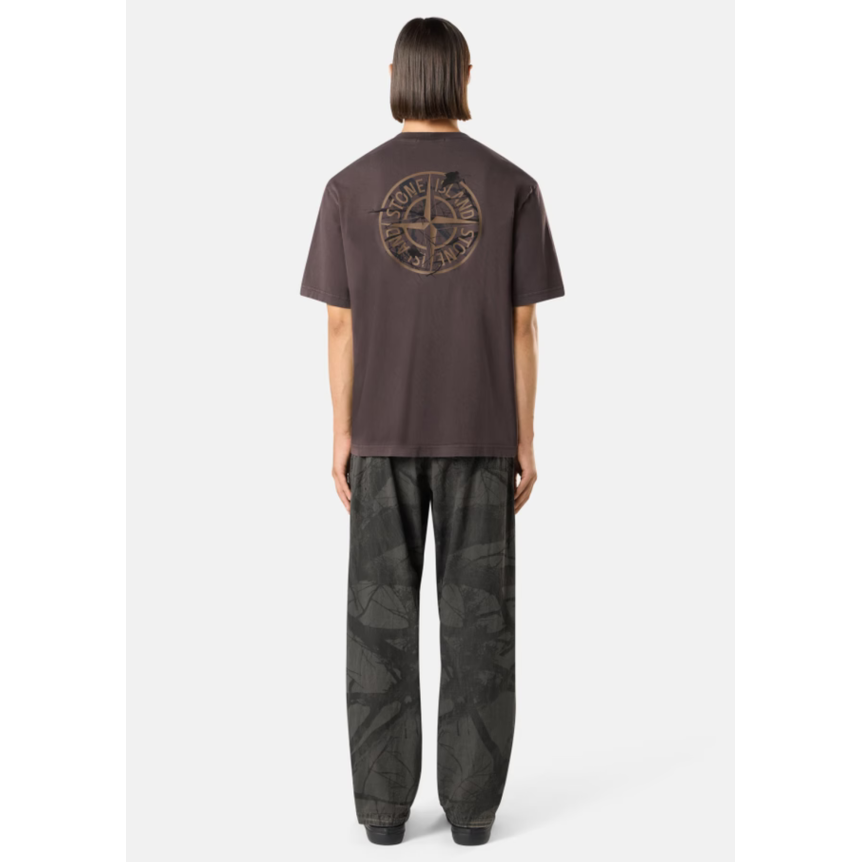 T-shirt STONE ISLAND  coton marron chocolat boussole branchage camouflage dos