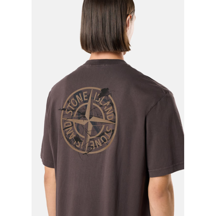 T-shirt STONE ISLAND  coton marron chocolat boussole branchage camouflage dos