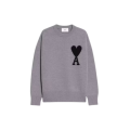 Pull col rond laine grise gros cœur noir
