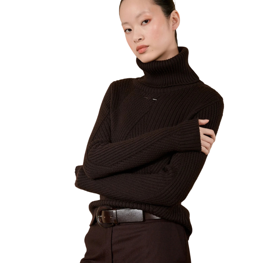 Pull col roulé BARBARA BUI laine marron moka