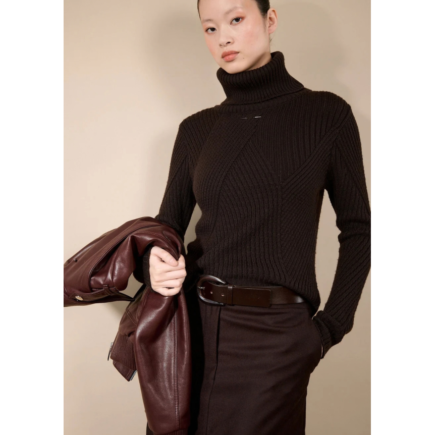 Pull col roulé BARBARA BUI laine marron moka