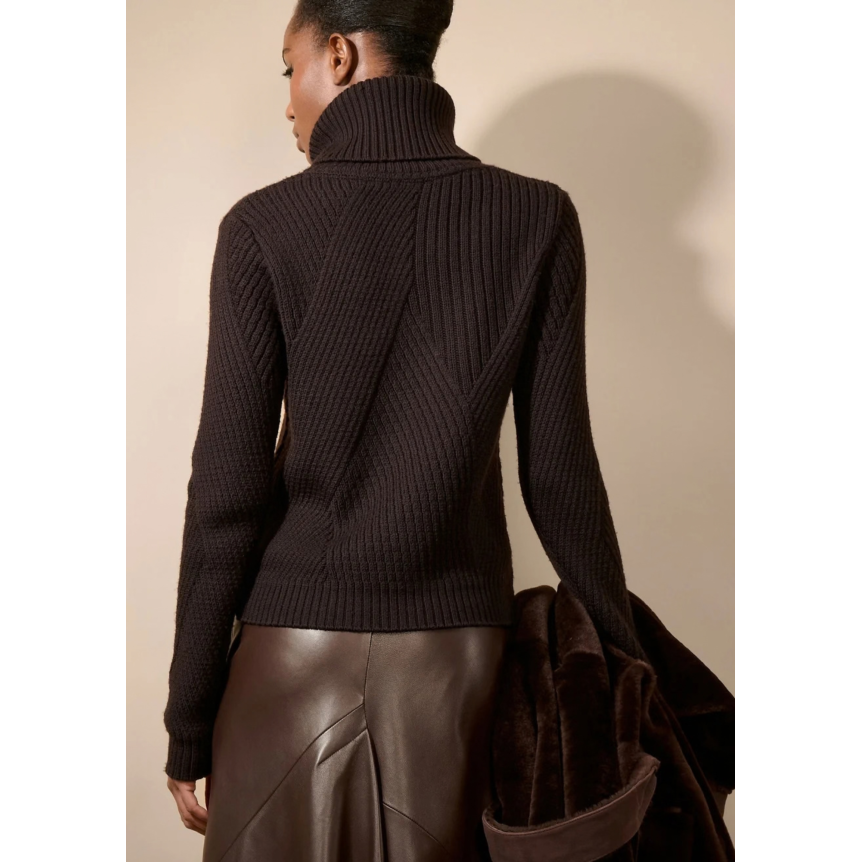 Pull col roulé BARBARA BUI laine marron moka