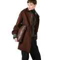 Manteau Parka à capuche 4 poches laine cachemire marron chocolat