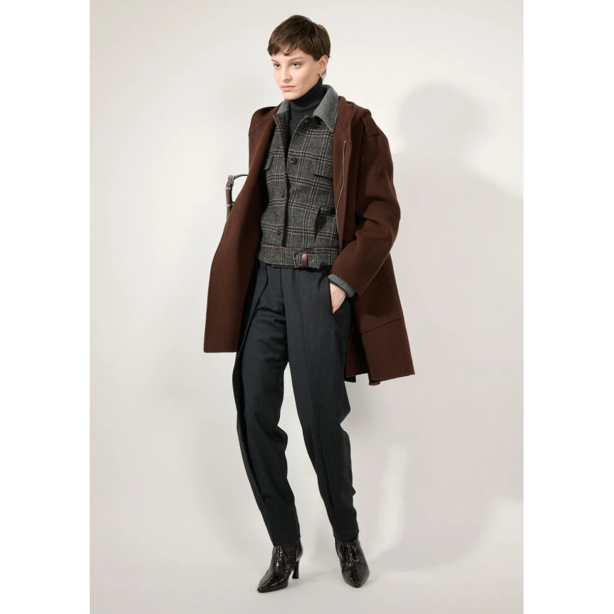 Manteau Parka BARBARA BUI à capuche 4 poches laine cachemire marron chocolat