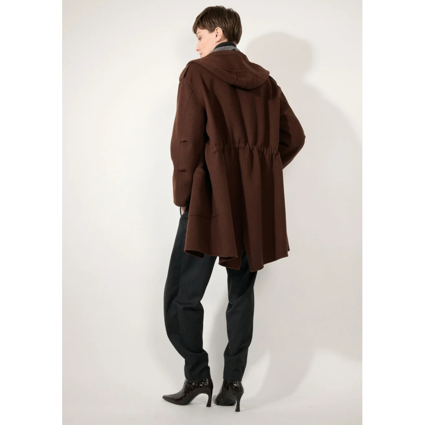 Manteau Parka BARBARA BUI à capuche 4 poches laine cachemire marron chocolat