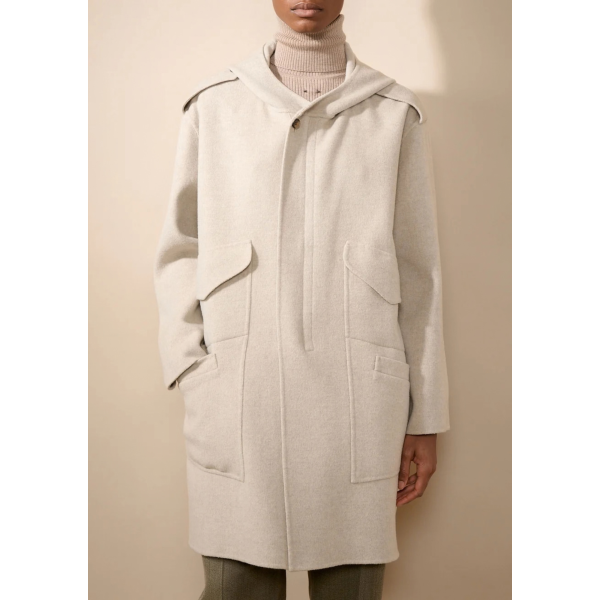 Manteau Parka BARBARA BUI  à capuche 4 poches laine cachemire gris beige
