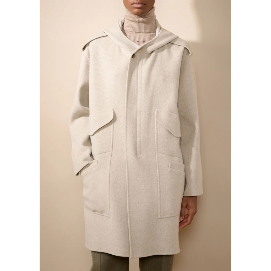 Manteau Parka BARBARA BUI  à capuche 4 poches laine cachemire gris beige