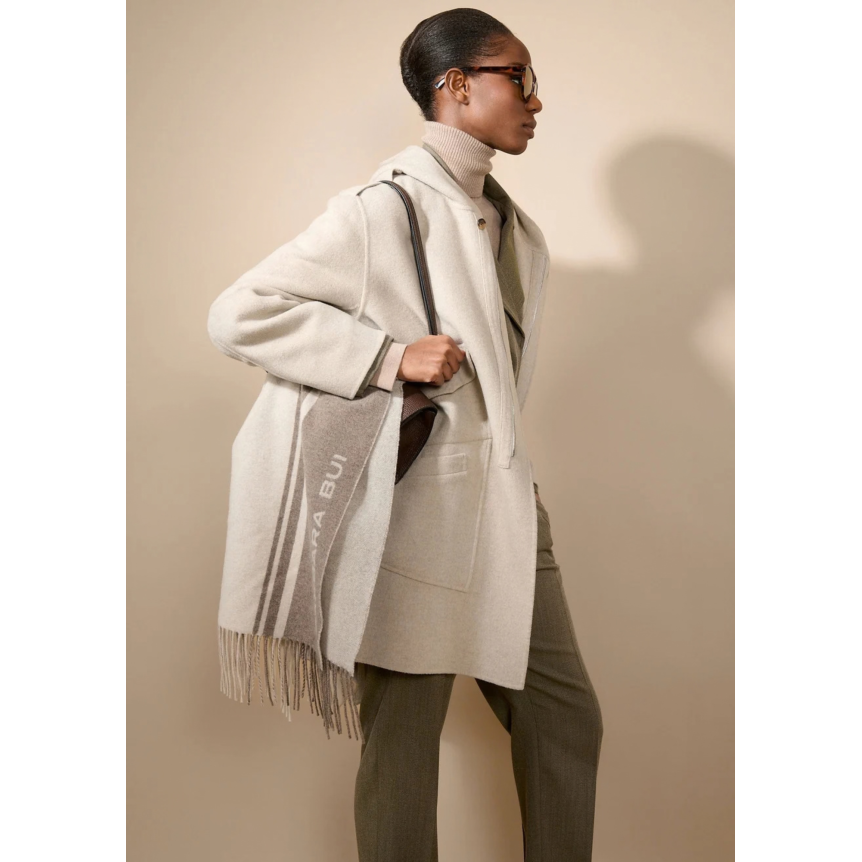 Manteau Parka BARBARA BUI  à capuche 4 poches laine cachemire gris beige