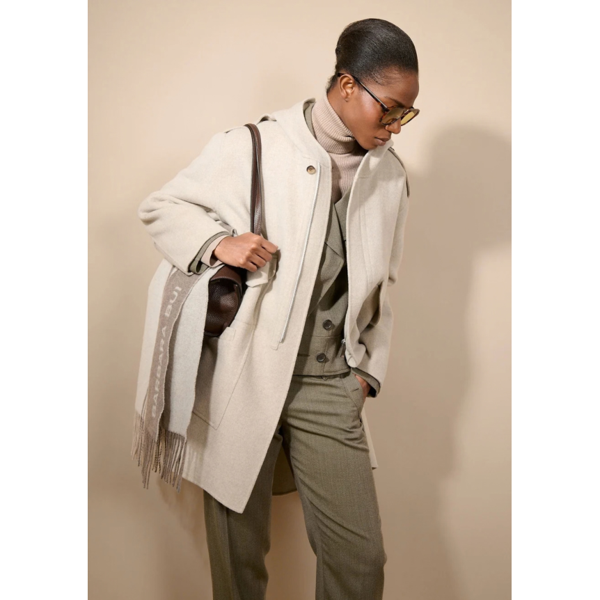 Manteau Parka BARBARA BUI  à capuche 4 poches laine cachemire gris beige