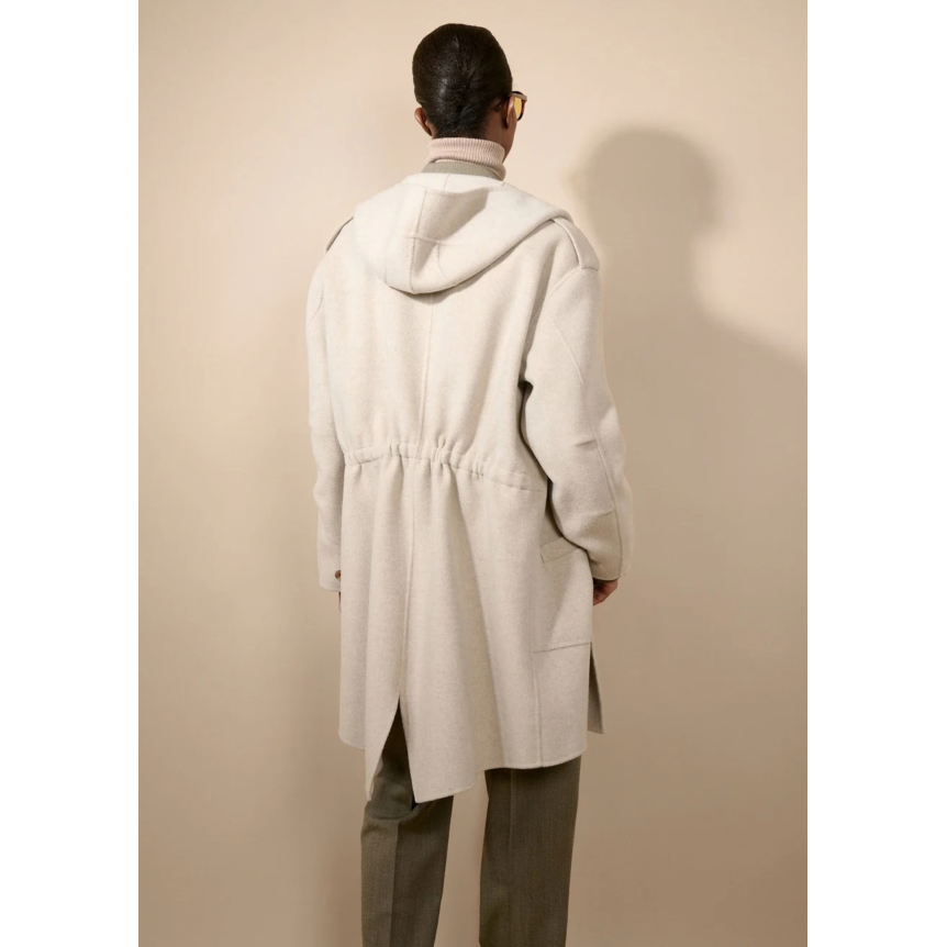 Manteau Parka BARBARA BUI  à capuche 4 poches laine cachemire gris beige
