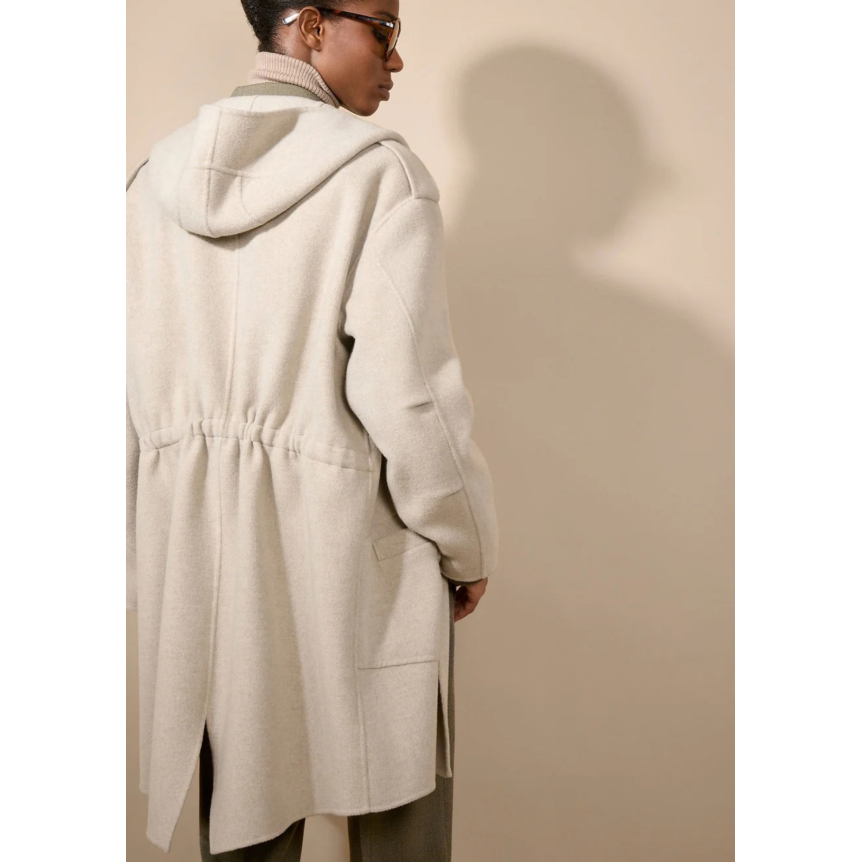 Manteau Parka BARBARA BUI  à capuche 4 poches laine cachemire gris beige