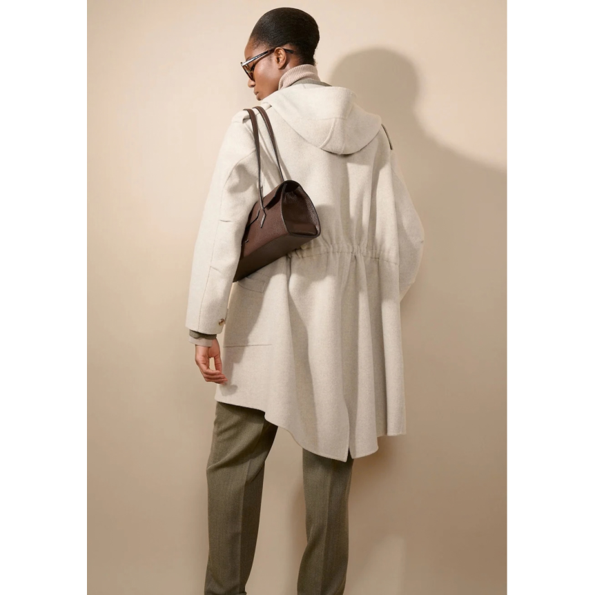 Manteau Parka BARBARA BUI  à capuche 4 poches laine cachemire gris beige