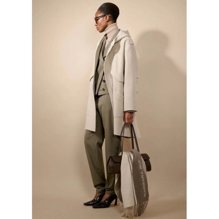 Manteau Parka BARBARA BUI  à capuche 4 poches laine cachemire gris beige
