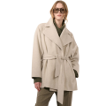 Manteau court gros col croisé ceinture laine cachemire gris beige