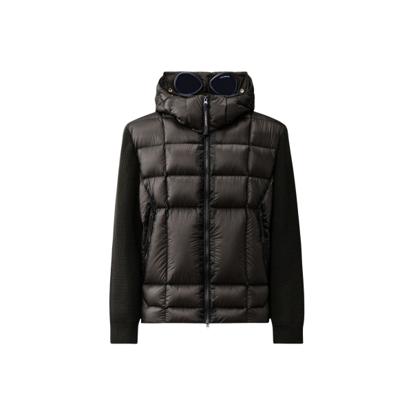 Cardigan à capuche à lunettes CP COMPANY bi matière laine mérinos extrafine nylon DD Shell noir