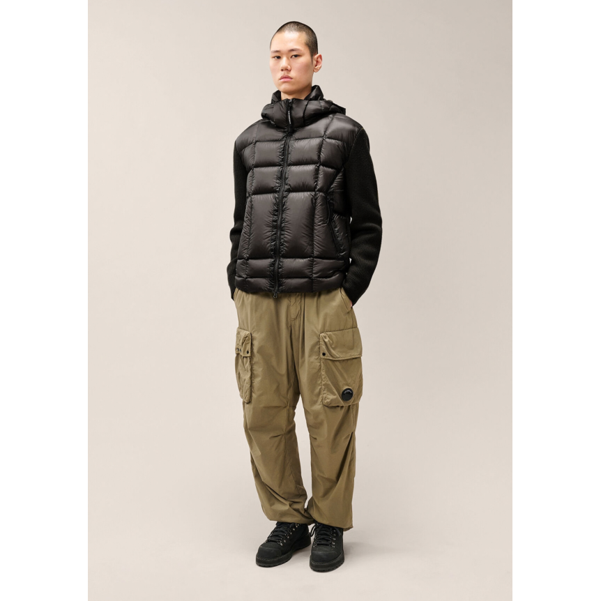 Cardigan à capuche à lunettes CP COMPANY bi matière laine mérinos extrafine nylon DD Shell noir
