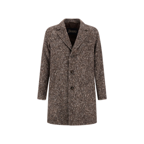 Manteau HERNO en Alpaga Laine Herringbone et Suede marron gros chevrons