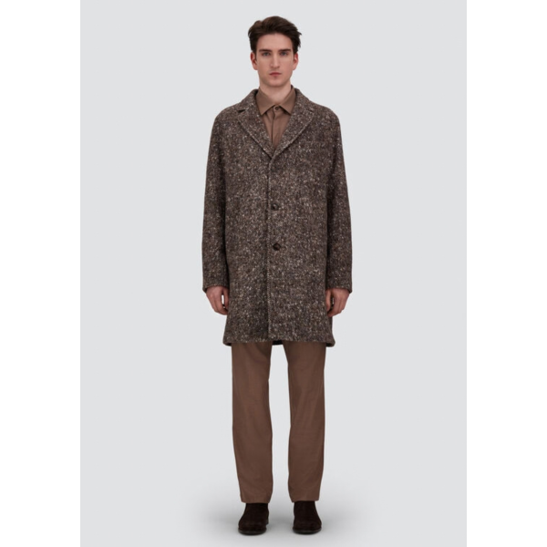 Manteau HERNO en Alpaga Laine Herringbone et Suede marron gros chevrons