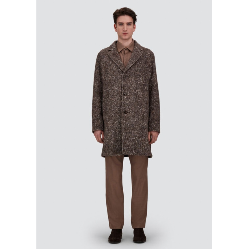 Manteau HERNO en Alpaga Laine Herringbone et Suede marron gros chevrons