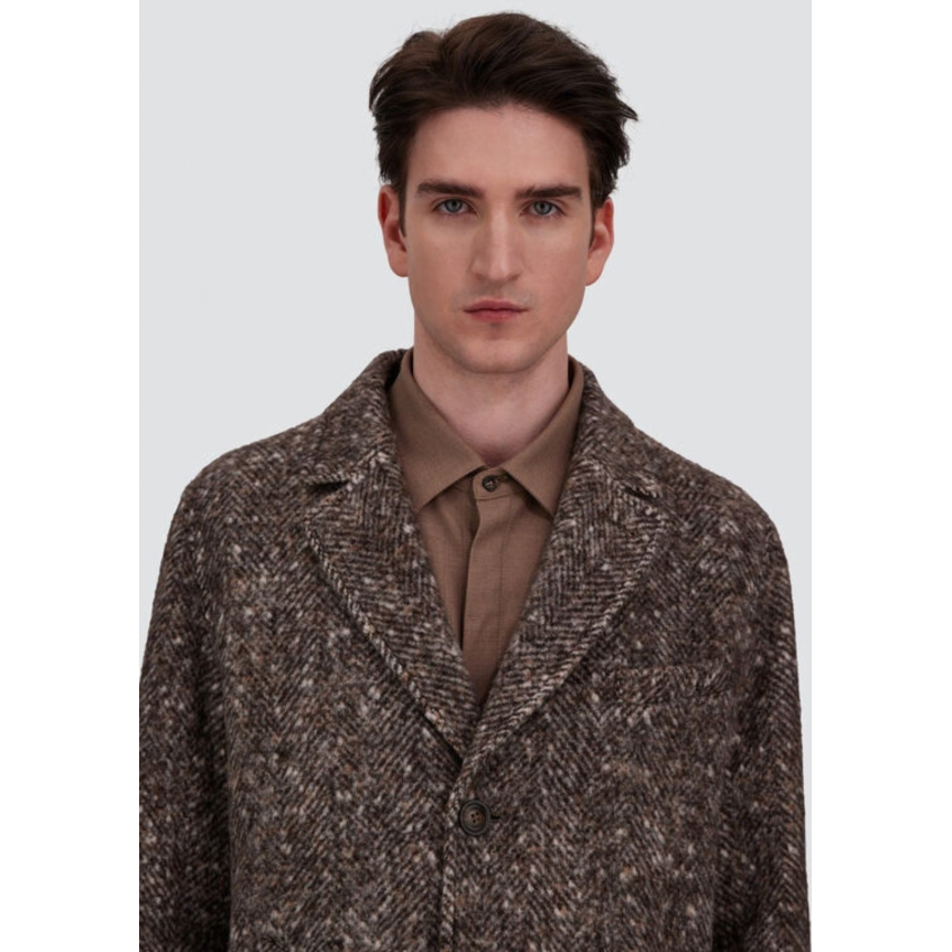 Manteau HERNO en Alpaga Laine Herringbone et Suede marron gros chevrons