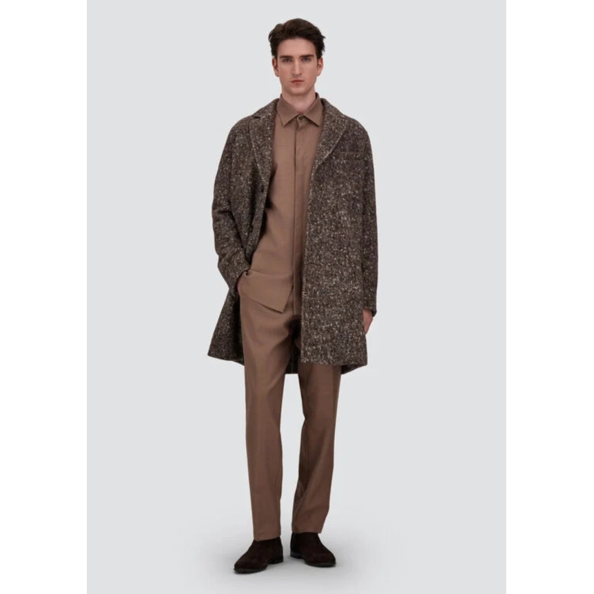 Manteau HERNO en Alpaga Laine Herringbone et Suede marron gros chevrons
