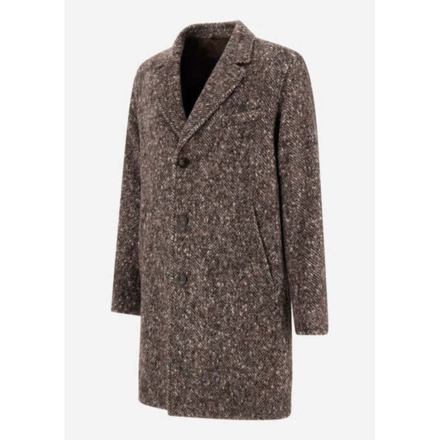 Manteau HERNO en Alpaga Laine Herringbone et Suede marron gros chevrons
