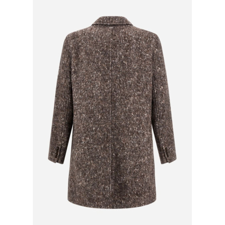 Manteau HERNO en Alpaga Laine Herringbone et Suede marron gros chevrons