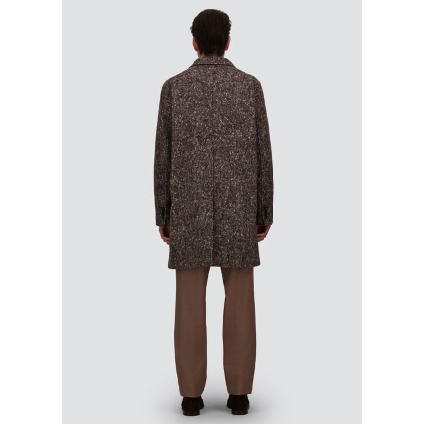 Manteau HERNO en Alpaga Laine Herringbone et Suede marron gros chevrons