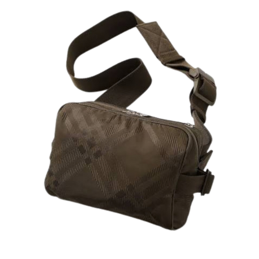 sac bandoulière BURBERRY carreaux jacquard nylon kaki marron